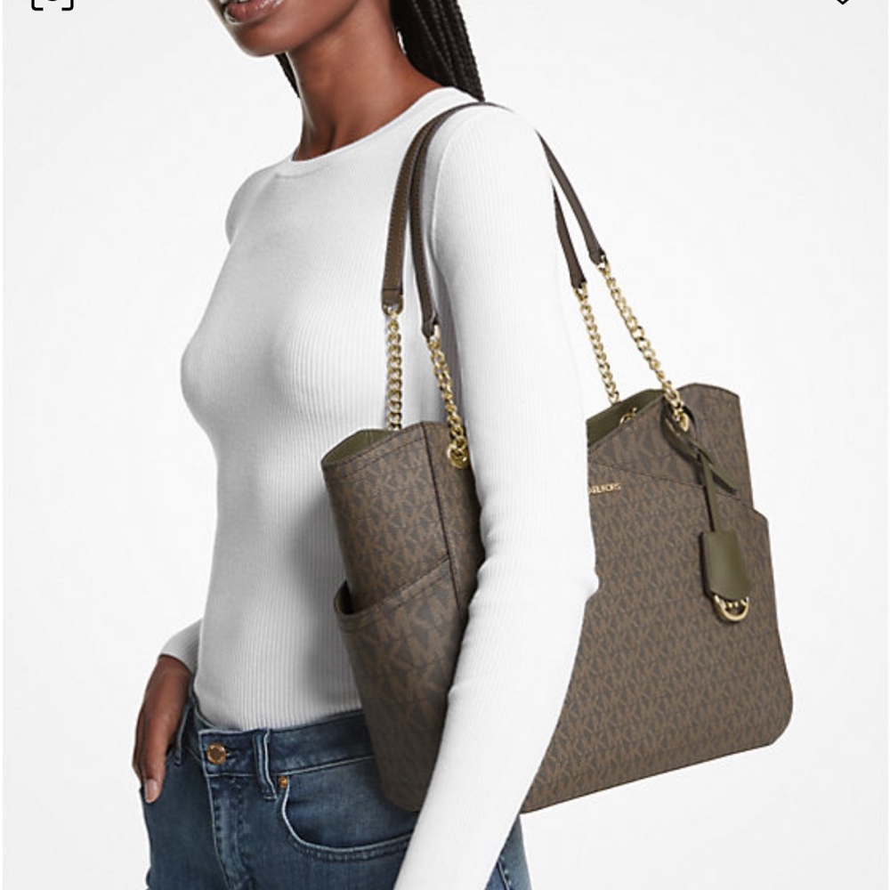 MICHAEL KORS 
Jet Set Large Logo Tote Chain Shoulder Bag 
COLOR OLIVE 
NWT - Picture 12 of 16